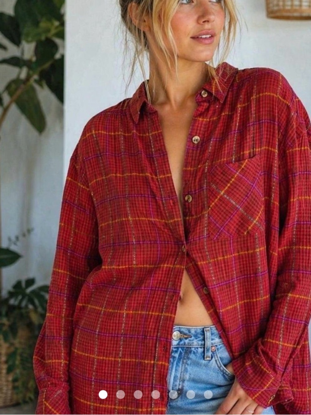Free People Women's Red and Burgundy Blouse SZ SM